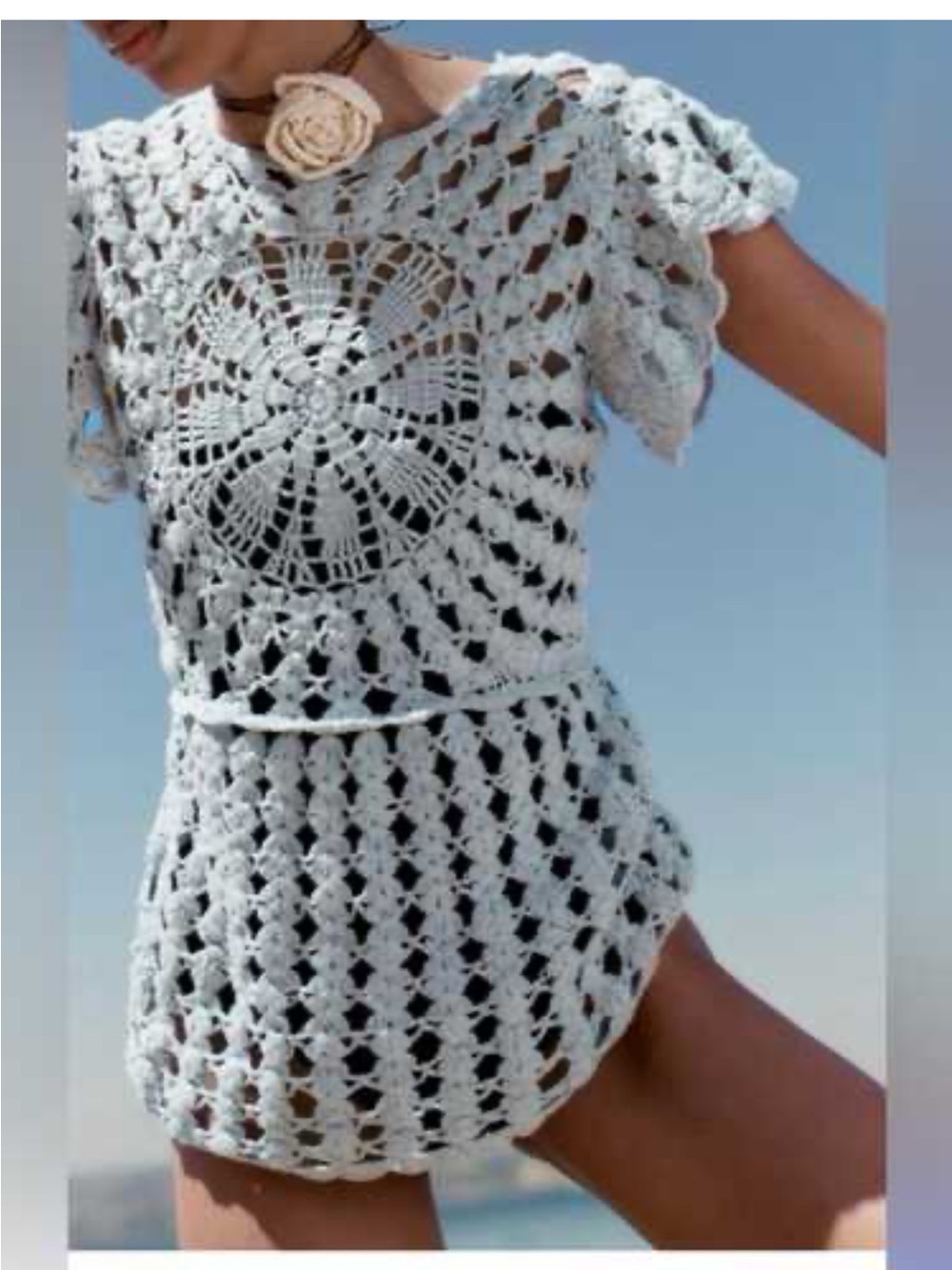 Zara White Crochet Tunic Top